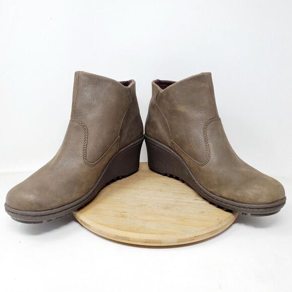 KEEN Akita Ankle Boots Womens 9.5 Brown Leather Wedge Lug Bootie Shoes - Picture 5 of 14